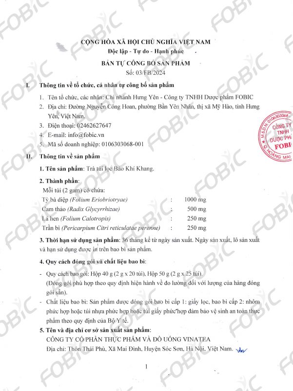 TCB Trà túi lọc Bảo Khí Khang